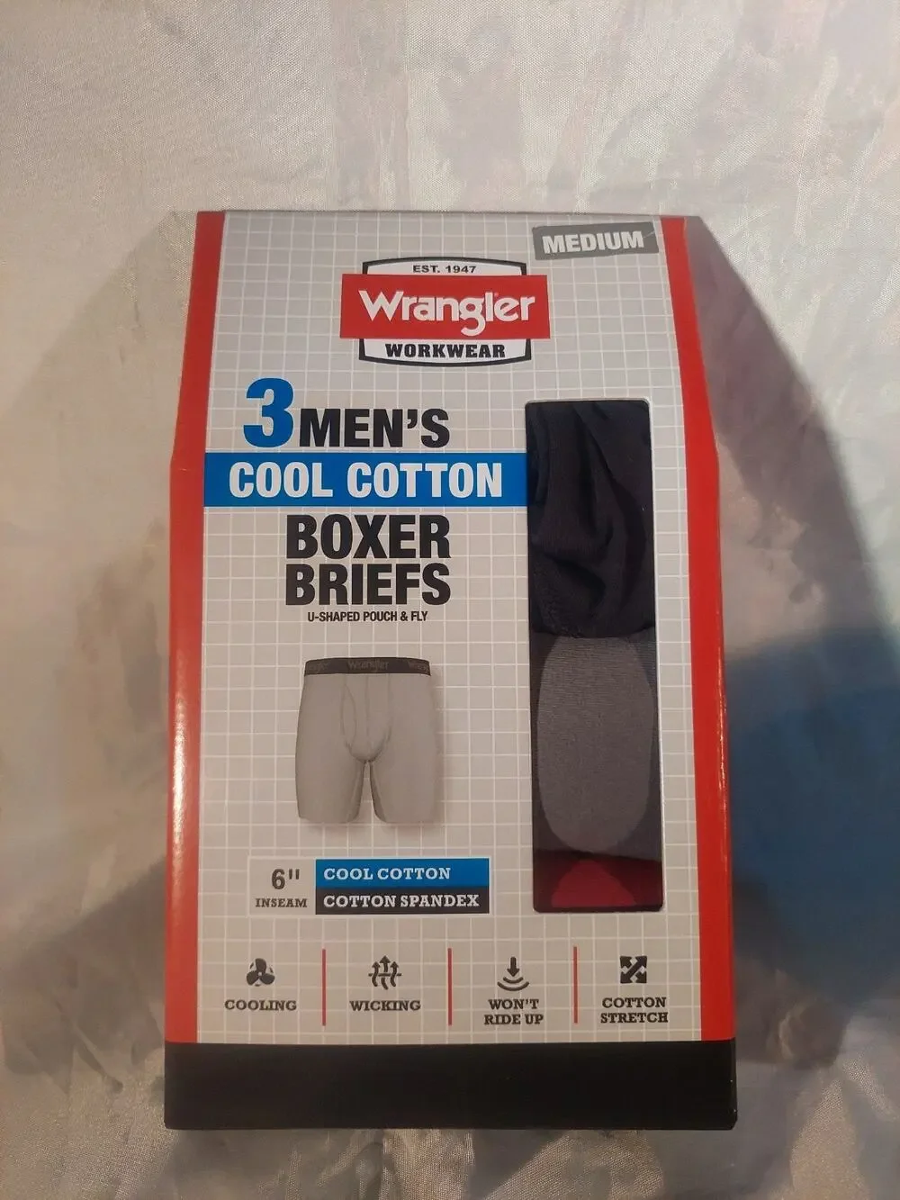 Men's Wrangler Workwear Boxer Briefs 3 Pk. Cool Cotton 6 in. inseam Size M*